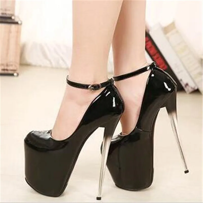 SDTRFT Crossdresser Platforms Stilettos 22cm Thin Heels Sexy Round Toe Ladies Party Buckle SM Pumps Shallow Mouth Women\'s Shoes