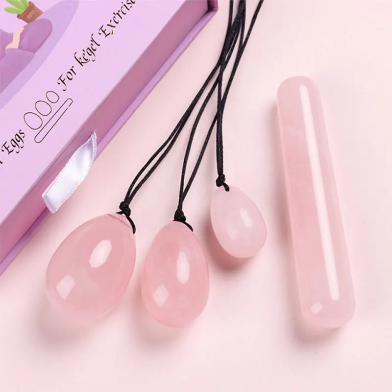 

Natural Rose Quartz Yoni Egg Set Jade Eggs Women Kegel Exerciser Vaginal Muscles Tightening Ball Crystal Eggs