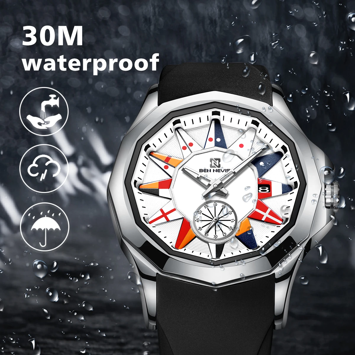 2023 New Creative Nautical Flag Quartz Watch Men Calendar Military Sport Soft Silicone Strap Waterproof Clock Relogio