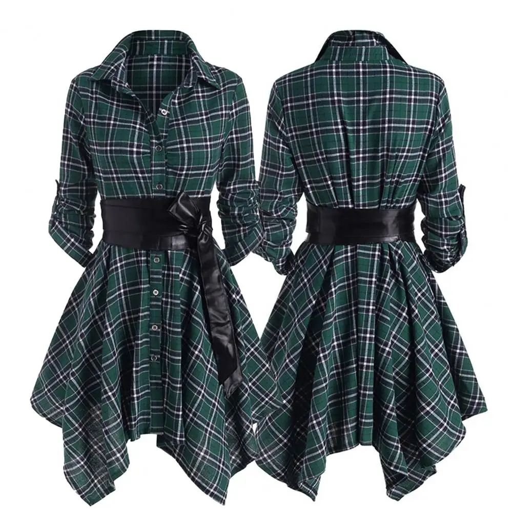 Popular Women Dress All-match Soft Texture Retro Plaid Casual Dress  Casual Dress    Women Dress