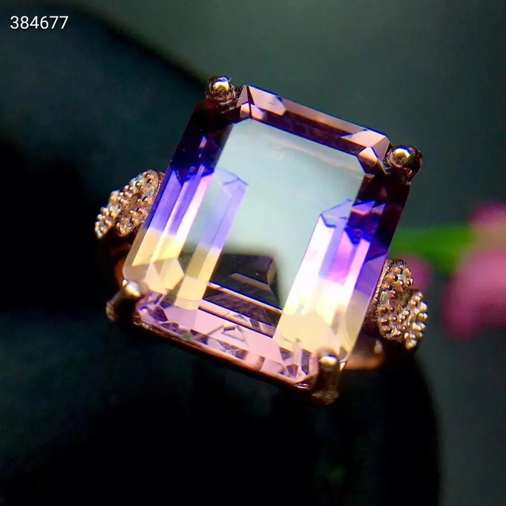 Anillo ajustable de cuarzo amatetrina amarillo púrpura Natural 12*14mm cuenta rectangular de ametrina para mujer AAAAAA