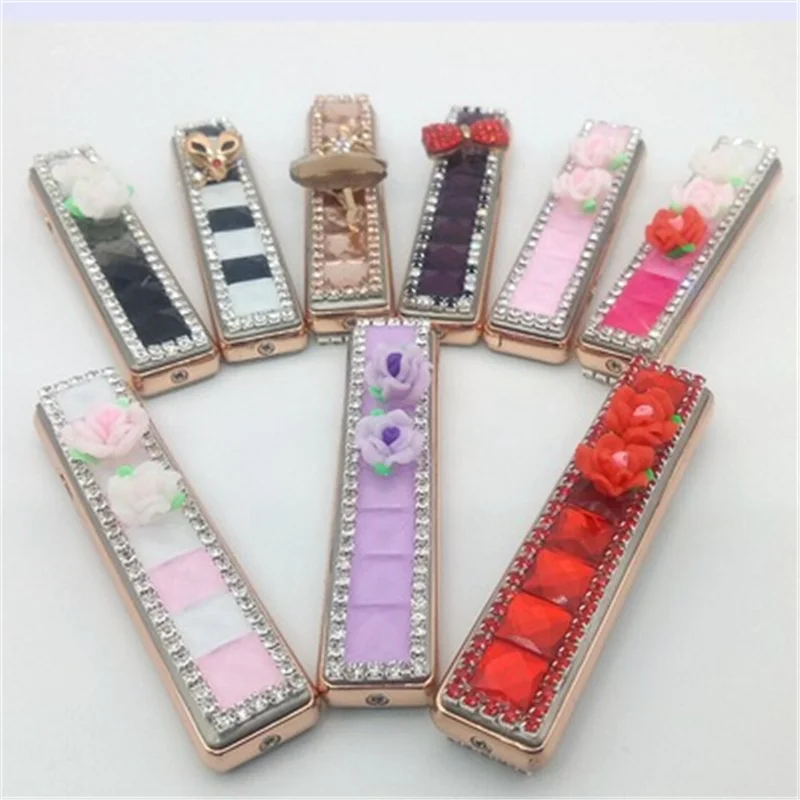 USB Rhinestone Lighter Creative Ultra-thin Personality Diamond-studded Lady Rechargeable Lighter Cigarette Accessories Lady Gift