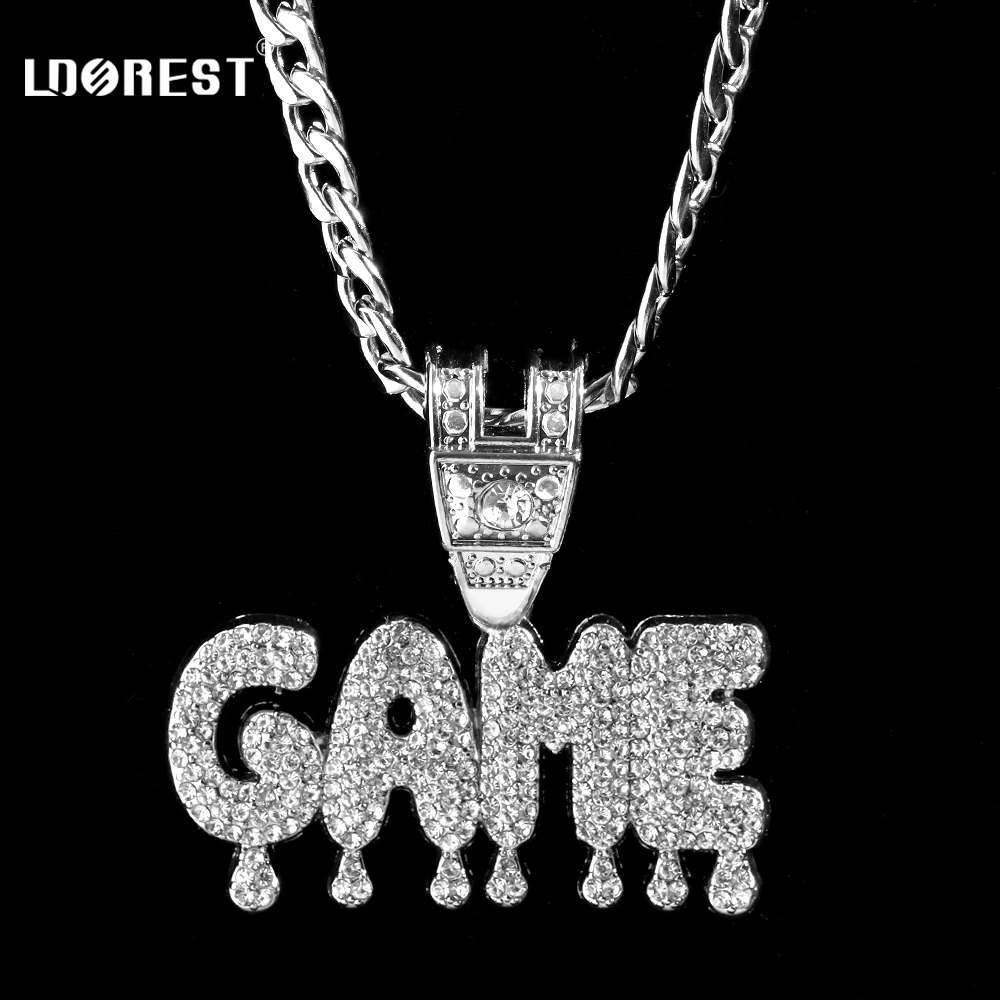 

Stainless steel/Zircon Chain Necklace Iced Out Letter GAME Pendant Chain Necklace For Women Men Punk Rock Fashion Jewelry Gifts