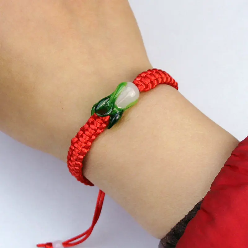 Hand-woven Men And Women Year Of Birth Recruit Money Cabbage Red Rope Bracelet Glass Imitation Crystal Chinese Cabbage Bracelet