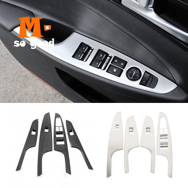 2015 16 17 18 2019 For Hyundai Tucson ABS Matte/Carbon Car Armrest Window Glass Lift Switch Button Trim Cover Accessories 4pcs