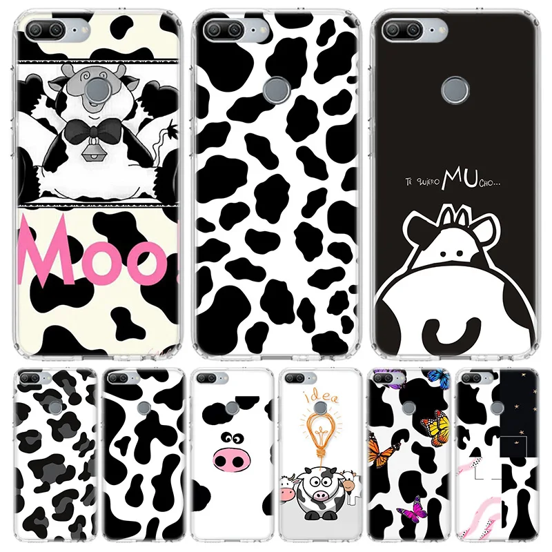 Cow Pattern Black White Soft Phone Case For Huawei Honor 10 Lite 9 20 8S 8X 9X Y5 Y6 Y7 Y9S P Smart Z 2019 7A 7X 8A Pro Coque