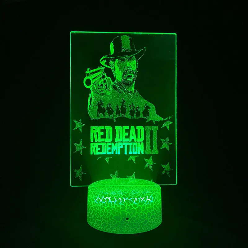 Red Dead Redemption 2 Game Figure Arthur Morgan 3D Picture Lava Lamp Battery Touch Night Light RGB Bedroom Table Desk Decoration