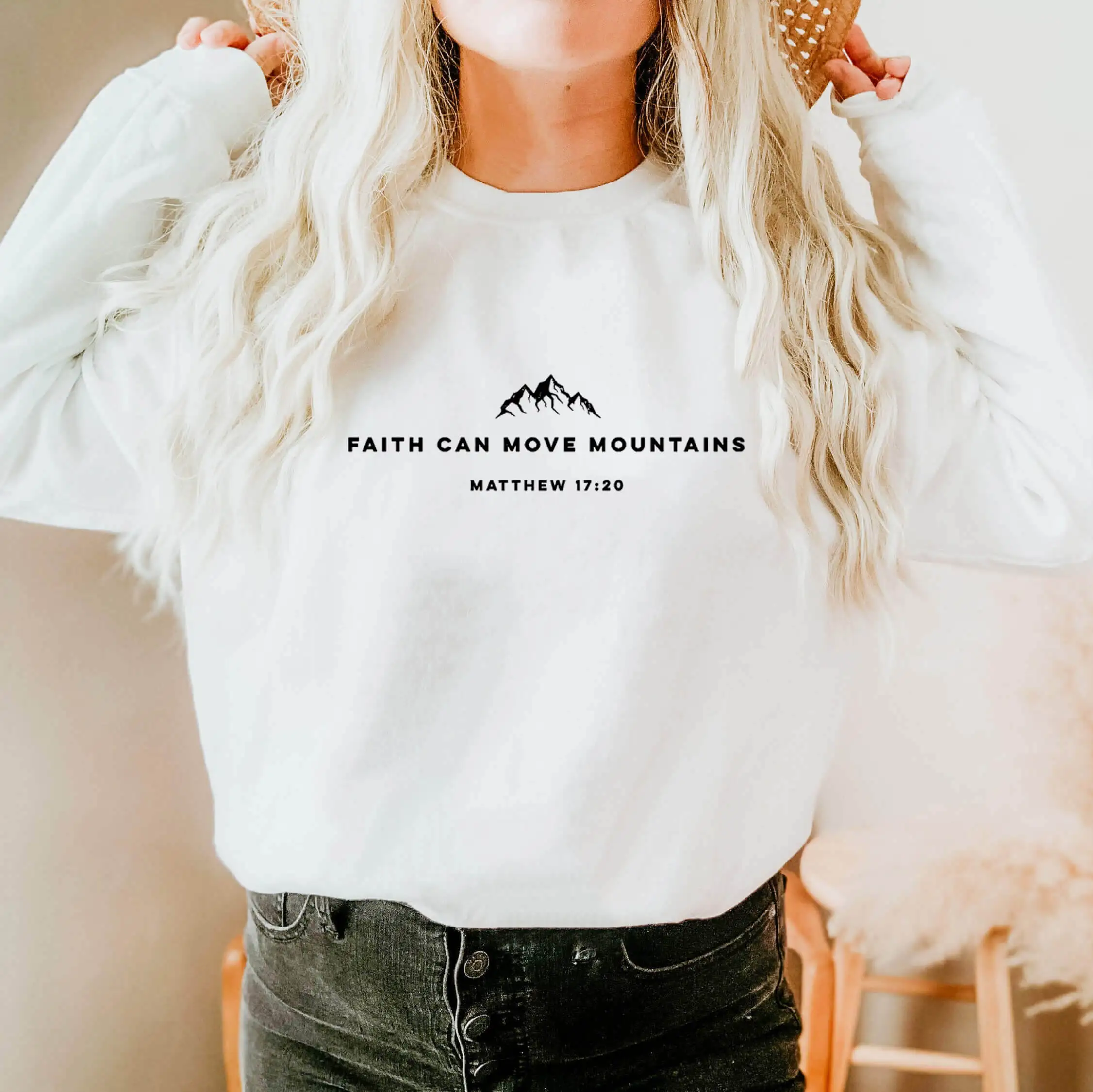 Faith Can Move Mountains 100%Cotton Women's Christian Sweatshirt Unisex Casual O-Neck Pullover Long Sleeve Tops Faith Sweatshirt