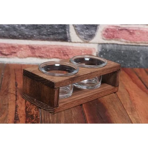 Folk Bookstore 2'li Glass Candle Holder with Wood