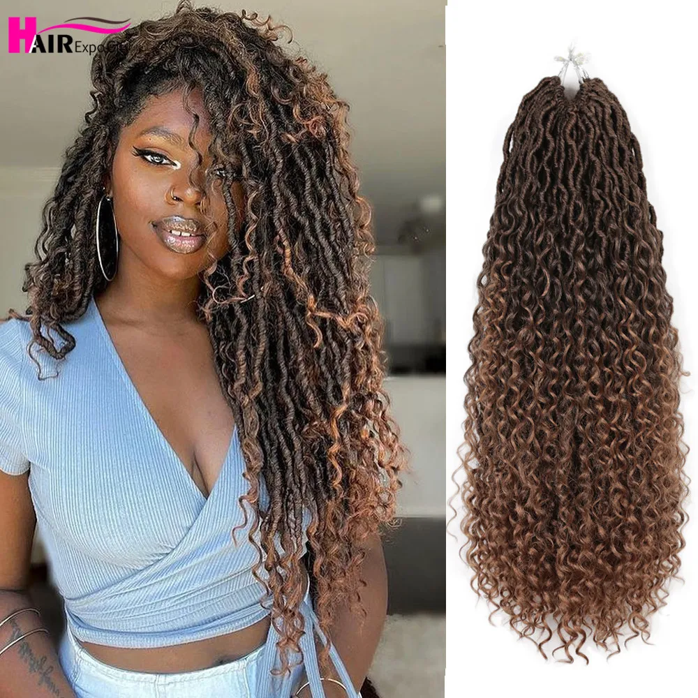 14-26 Inch Goddess Faux Locs Crochet Hair Soft River Locs Curly Hair Ombre Synthetic Braiding Hair Extensions 613 Hair Expo City