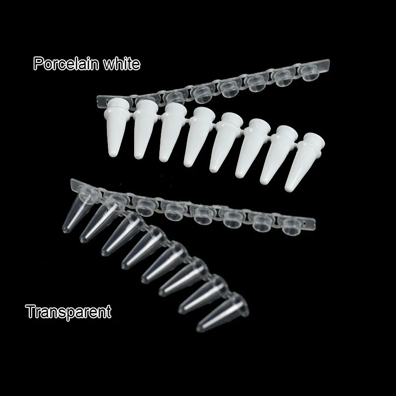 PCR Tubes 0.2ml PCR 8-Centrifuge Tube Strips With Cover Porcelain White Micro Plastic Tube For Agarose Gene Experiment 200 / PK