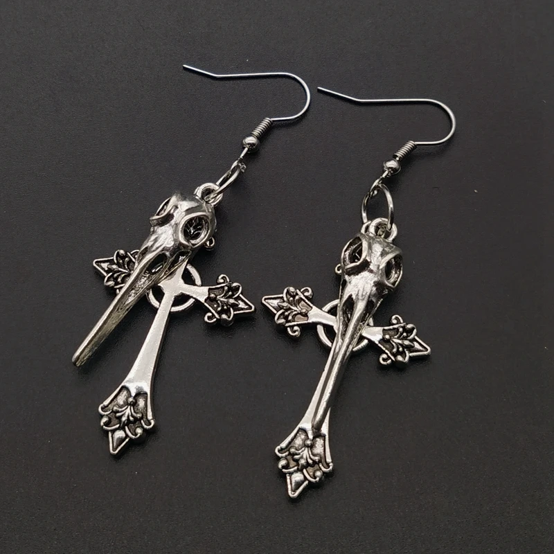 Women's Big Cross Pendant Bird Skull Earrings European and American Fashion Punk Gothic Retro Personality Fashion Jewelry Gifts