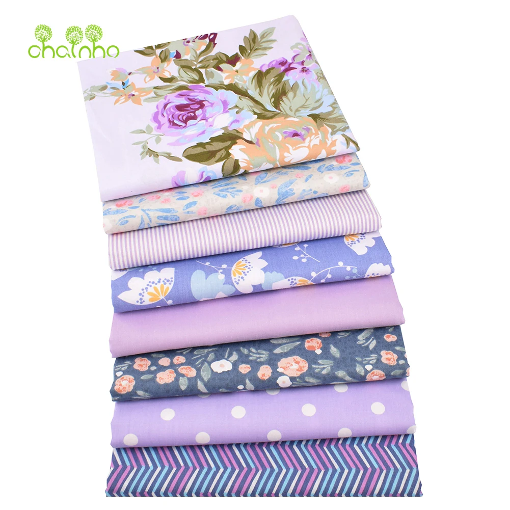 Chainho,Printed Twill Weave Cotton Fabric,Patchwork Cloth,DIY Sewing Quilting Material,Purple Floral Serie,2 Specification,CC317