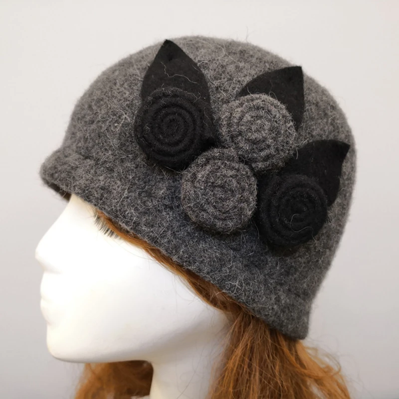 New Women Fedoras 100% Pure Wool Dome Winter Hats For Women Floral Casual Brand Warm Lady Autumn Floppy Soft Girls Fedoras