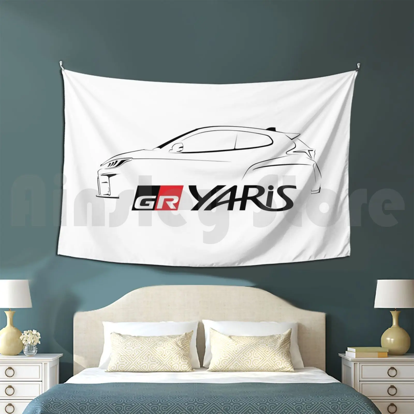 Gr Yaris Silhouette-Black Tapestry Background Wall Hanging Gazoo Racing Gr Yaris Gr Yaris Wrc Rallye Rally