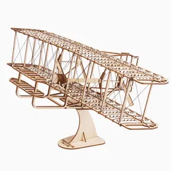 Modello di aereo Kit di giocattoli per aeroplani in legno collezione di edifici Wright Brothers Flyer Plane Puzzle di assemblaggio in legno 3D per bambini adulti