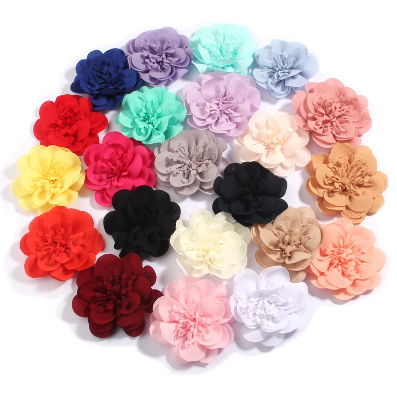 

50Pcs 7cm 2.7" Rolled Rose Chiffon Flowers For Baby Girls Hair Accessories Fabric Flower Boutique For Headbands Wedding