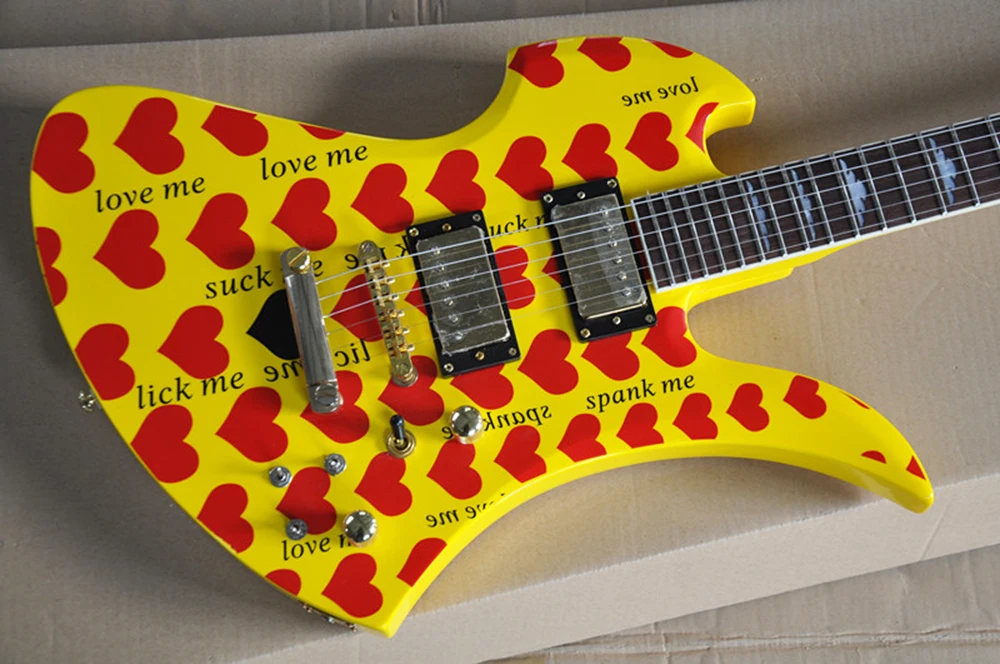 Two Styles Yellow Electric Guitar with redHeart,Rosewood Fretboard,Providing Customized Service