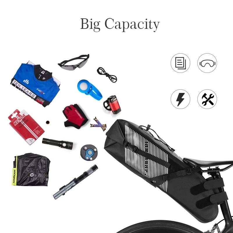 ROCKBROS Bike Bag Bicycle Saddle Bag Waterproof Bike Seat Bag 10-14L Capacity Cycling Saddle Bags Foldable Cycling Tail Rear Bag