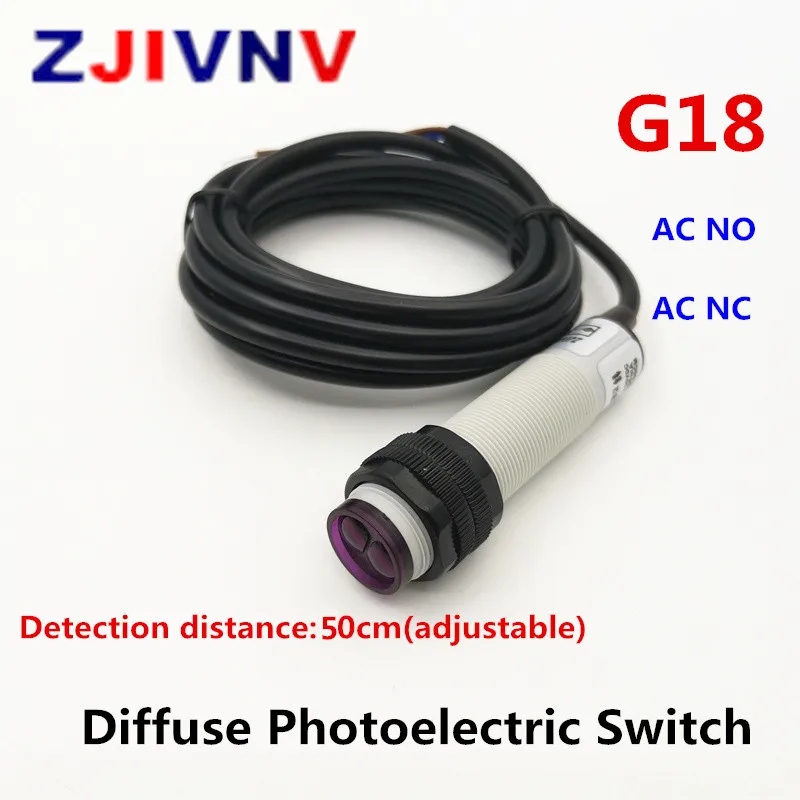 High Quality Diffuse M18 AC NO/NC Photoelectric Switch Plastic Shell 2 Wires Distance 50cm Adjustable for Product Accounting