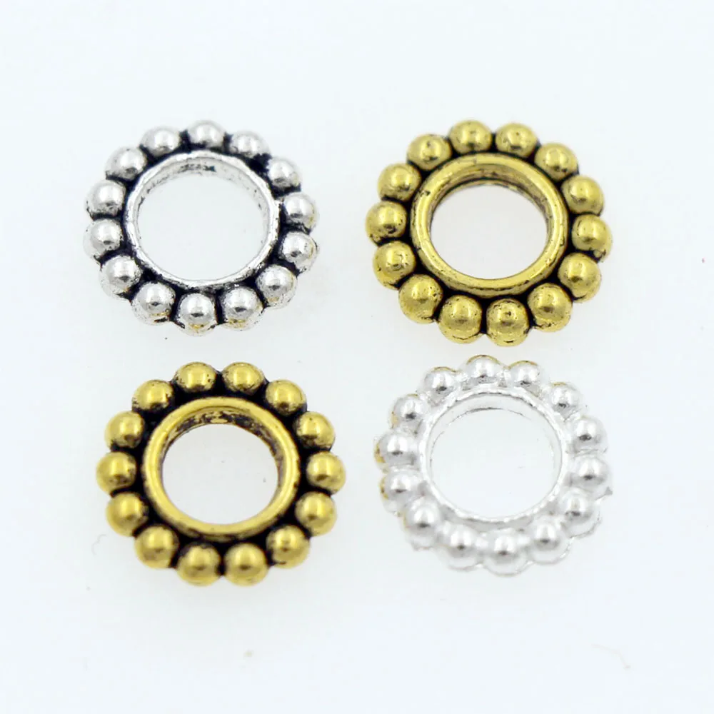 Dots Rim Circle Spacers Metal Big Hole Beads Fit European Bracelets Jewelry DIY L1482 80pcs 9.5x9.5x2mm Zinc Alloy