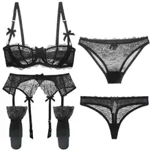 Sexy Lace Bra Set 5 pcs with Garter and Stockings #3