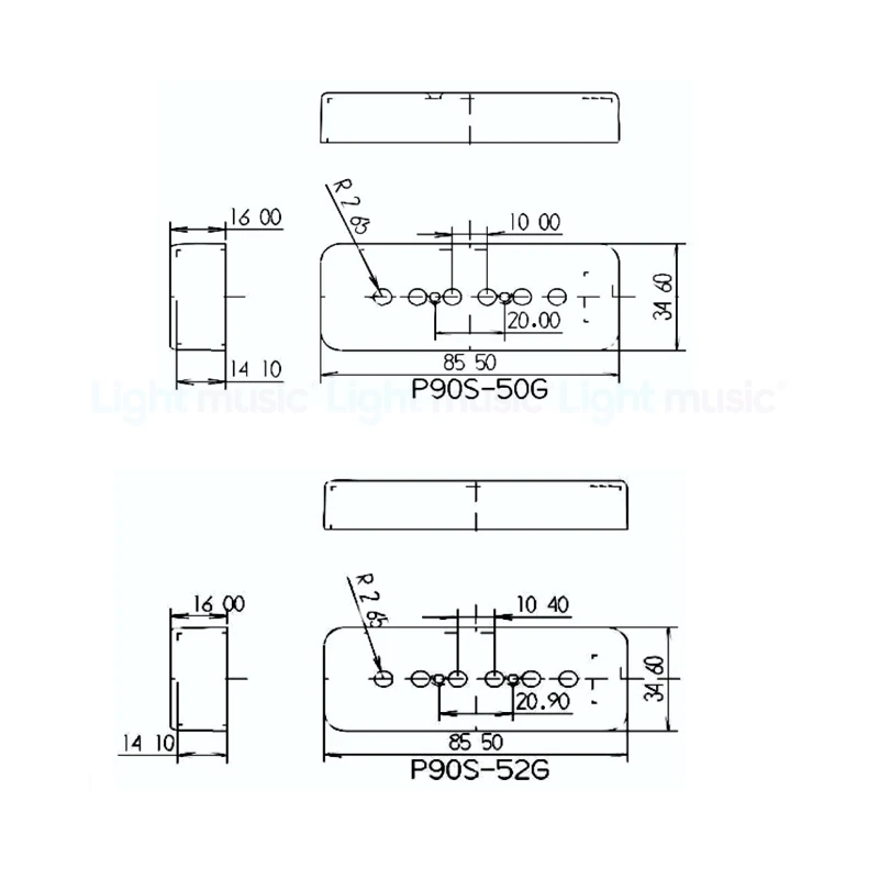 Cubierta de pastilla de jabonera P90, cubierta de pastilla de plástico negro para guitarra eléctrica estilo LP, 50/52mm, 1 par