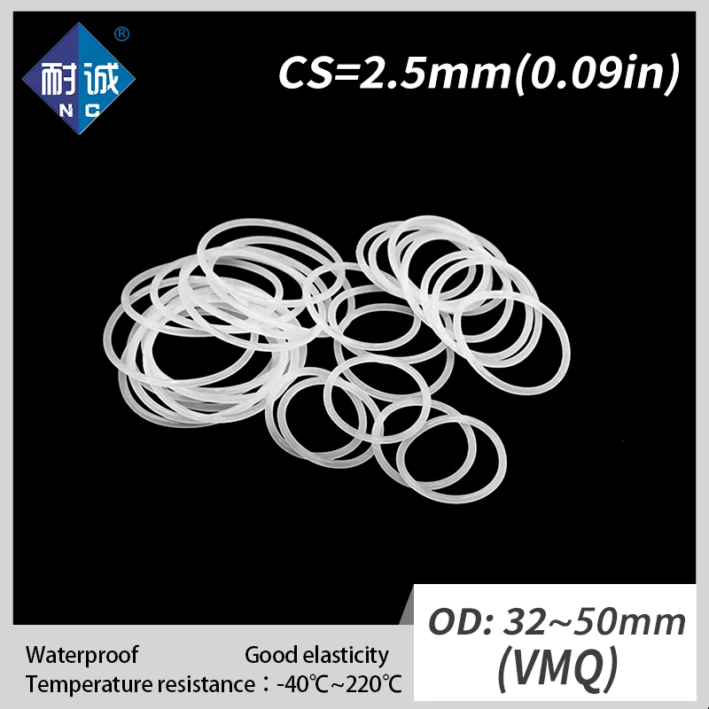 2PCS/lot Silicone rubber oring VMQ CS 2.5mm OD32/34/35/38/40/42/44/45/48/50mm O Ring Gasket Silicone O-ring waterproof