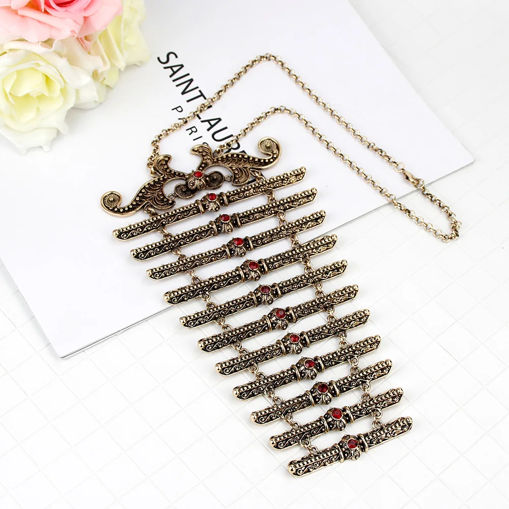 Caucasus Chest Breastplate Bibs Tuekish Women Necklace Retro Gold Color Metal Link Chain Ethinc Dress Jewelry Bridal Gift