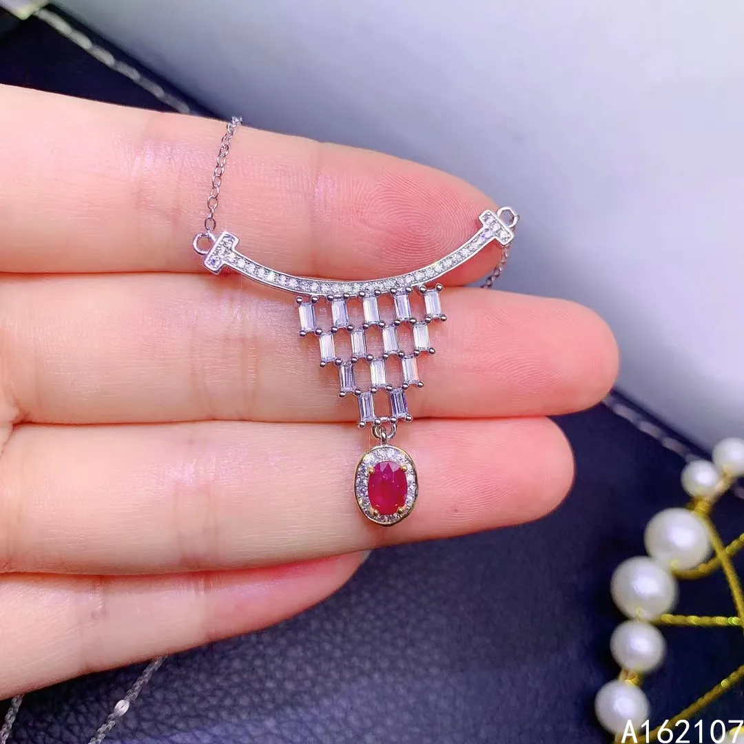 

Exquisite Jewelry 925 Sterling Silver Inlay With Natural Gem Women's Popular Classic OL Style Ruby Pendant Necklace Support Dete