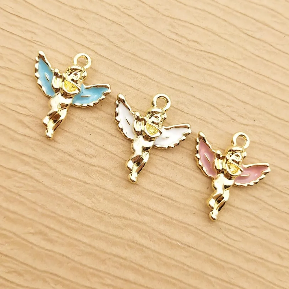 10pcs Wing Angel Charm for Jewelry Making Enamel Earring Pendants Keychain Accessories Diy Craft Supplies Alloy Metal