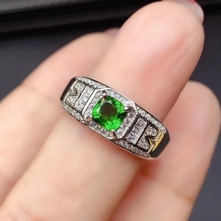 KJJEAXCMY fine jewelry 925 sterling silver inlaid natural diopside ring new popular female ring support test hot selling