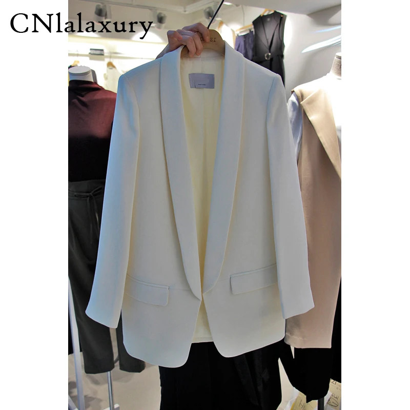 Cnlalaxury-女性のための高品質のファッショナブルなブレザー,秋のアウター,白いスーツジャケット,女性のためのオフィスコート