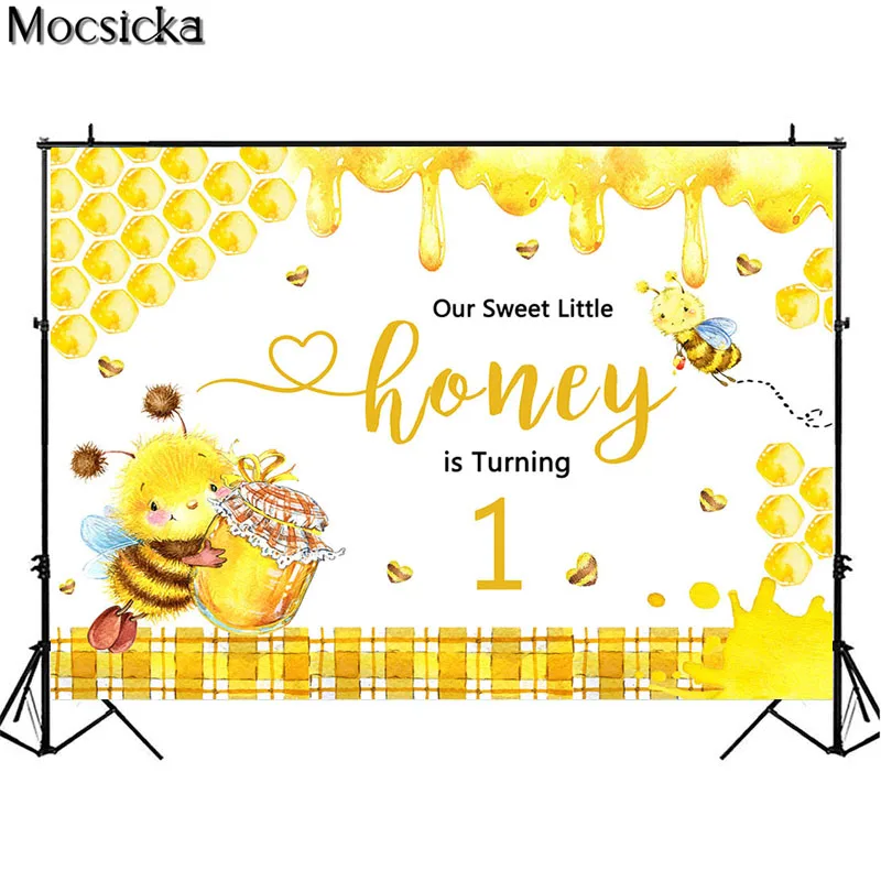 Mocsicka Photography Backdrop Our Little Sweet Honey Is Turning 1 Bee Child Birthday Party Newborn Baby Shower Photo Background