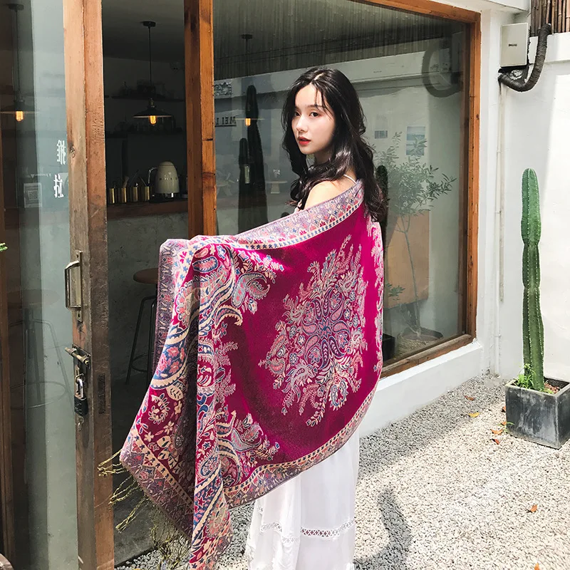 2021 New Echarpes Women Shawls Scarf Imitation Cashmere Cape Tippet Jacquard Flower Poncho Mantilla Tassels Wrap Chal Stole