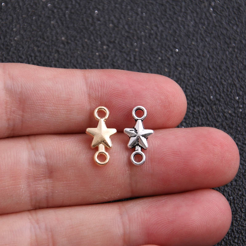 30pieces/lot  7.5*15mm Wholesale Gold/Sliver Alloy Diplopore Pentagram type Connectors Charm Jewelry Findings