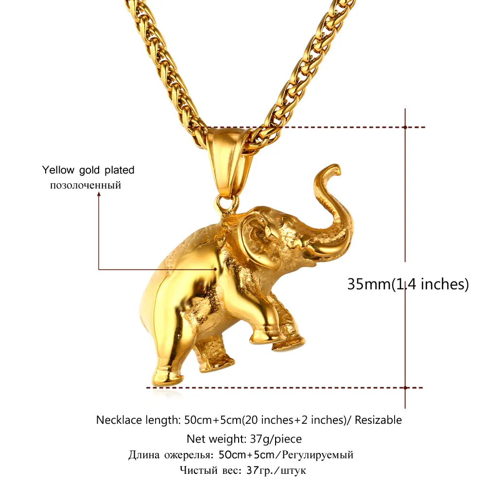 Chainspro Elephant Pendant Men 316L Stainless Steel African Necklace Women Black Gold Color Lucky Animal Jewelry QC24