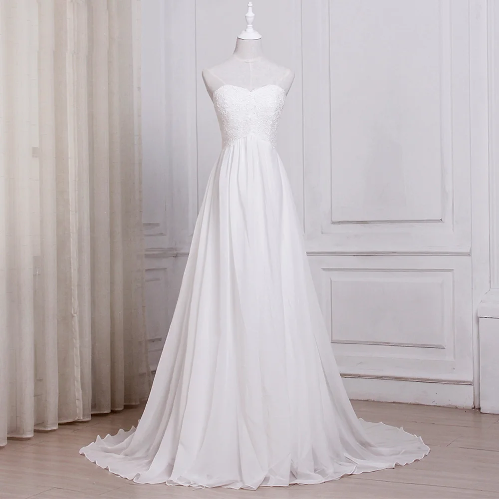 ADLN En Stock Blanc/Ivoire En Mousseline de Soie Plage Robes De Mariée Robe De Noiva Chérie A-ligne Robes De Mariée avec Zipper Retour