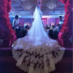 White/Ivory Two Layers Wedding Veil 5m Comb Bling Sequins Lace Mantilla Cathedral Bridal Veils Wedding Accessories Veu De Noiva
