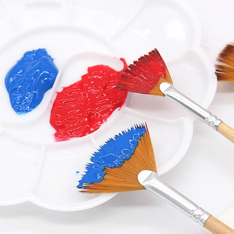 New 5-piece Two-color Nylon Wool Fan-shaped Oil Painting Brush Log Rod Fishtail Fan-shaped Oil Painting Brush Set