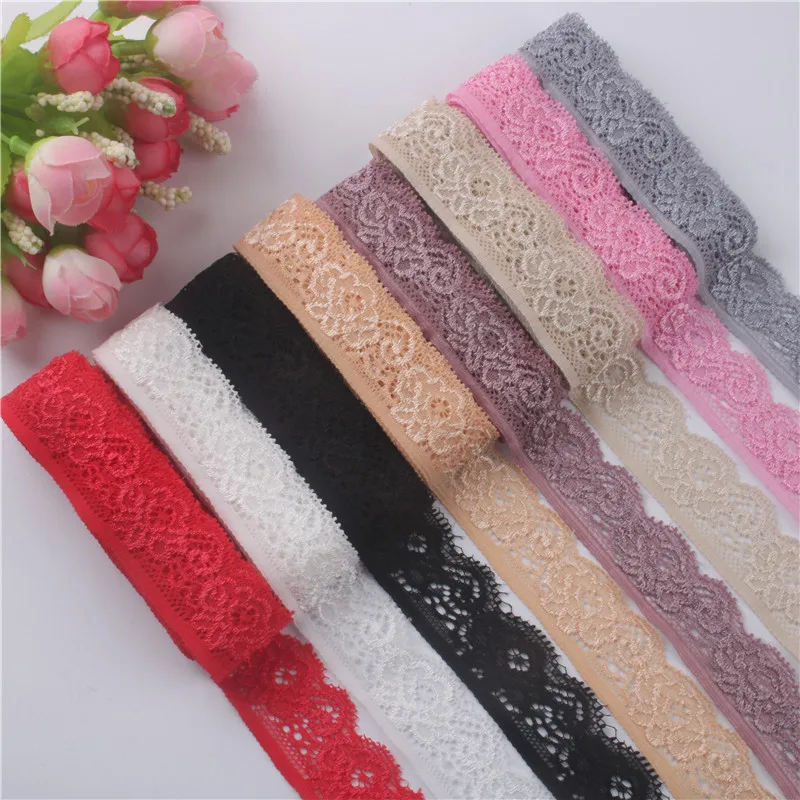 Beautiful 10 Yards Elasticity Lace Ribbon Tape 22mm White Lace Fabric Embroidery Underwear Dress DIY Accessories