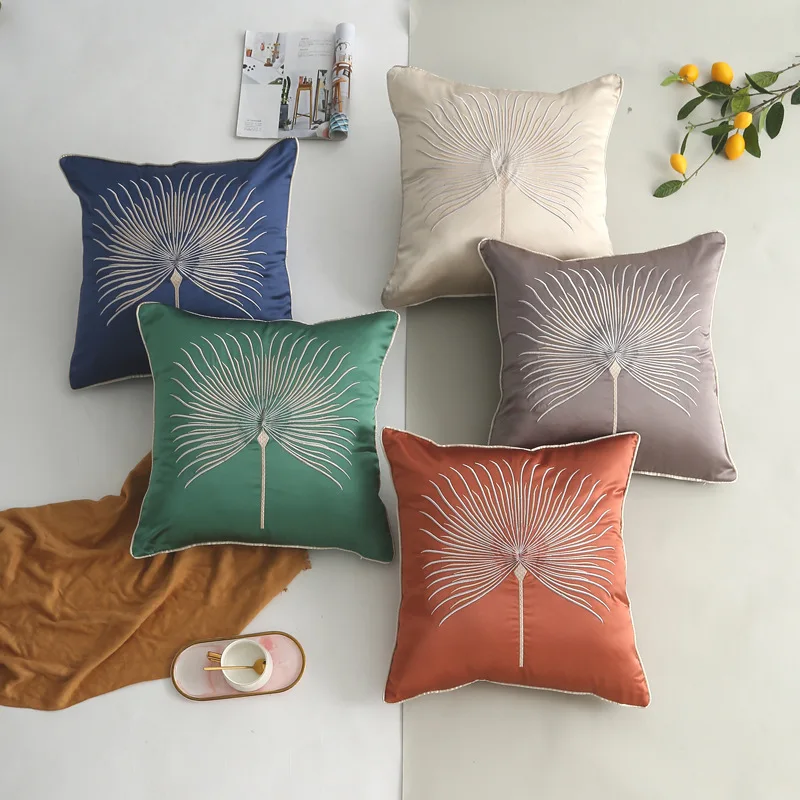 

New Chinese Style Embroidery Dandelion Pure Color Cushion Cover Luxury Silk Waist Pillowcase Nordic Sofa Bed Xmas Decoration