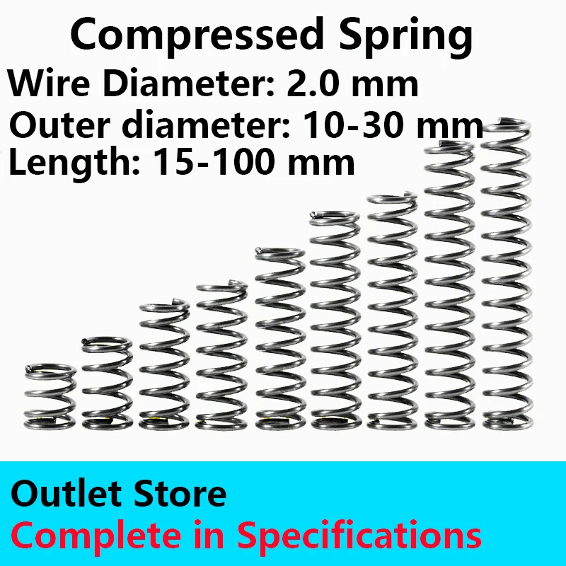 Compression spring Compressed Spring Retracing Spring Line Diameter 2.0mm, External diameter 10-30mm, Length 15mm-100mm