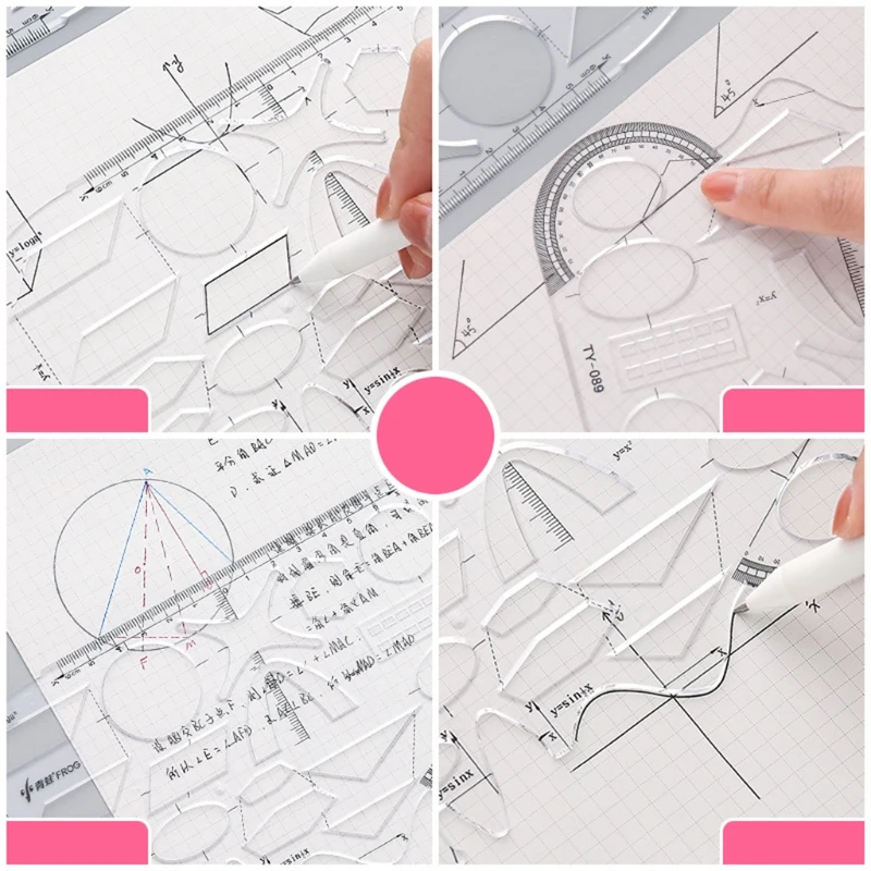 1 Pc Multifunctionele Math Sjabloon Heerser Vormige Holle Geometrische Functie Tekening Heerser Voor Tekeningen Sjablonen Dropship