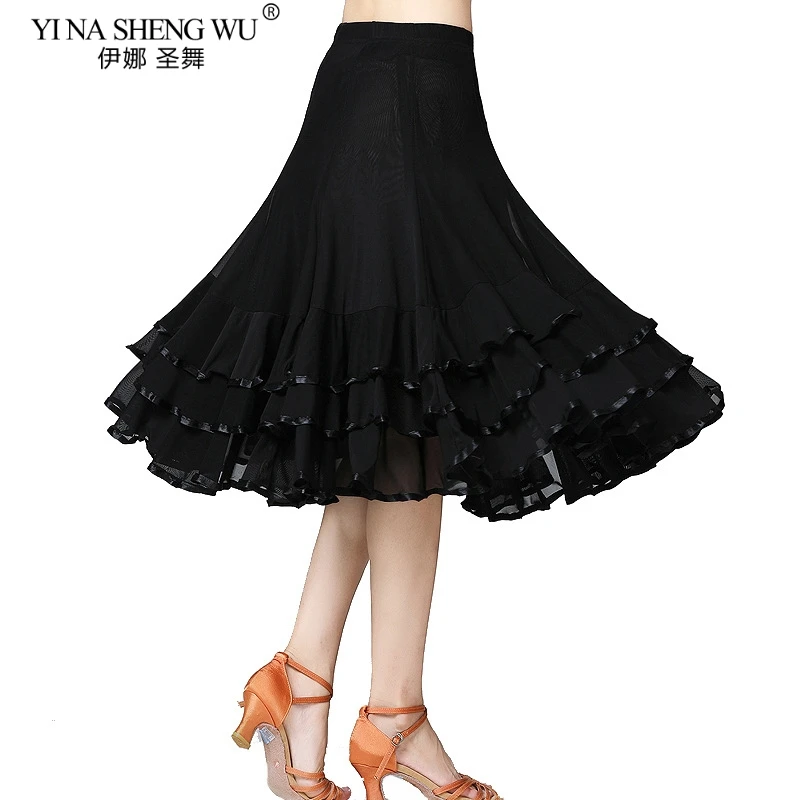 New Women Modern Dancing Costume Flamenco Waltz Ballroom Dance Skirt Classical Competition Layered Big Swing Spanish Skirts