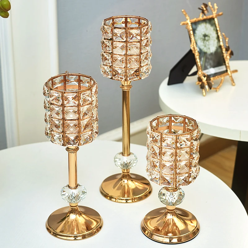 

Luxury Golden Crystal Glass Candle Holder, Wedding Centerpieces, Candlestick Tables, Coffee Candelabra, Home Decor Accessories