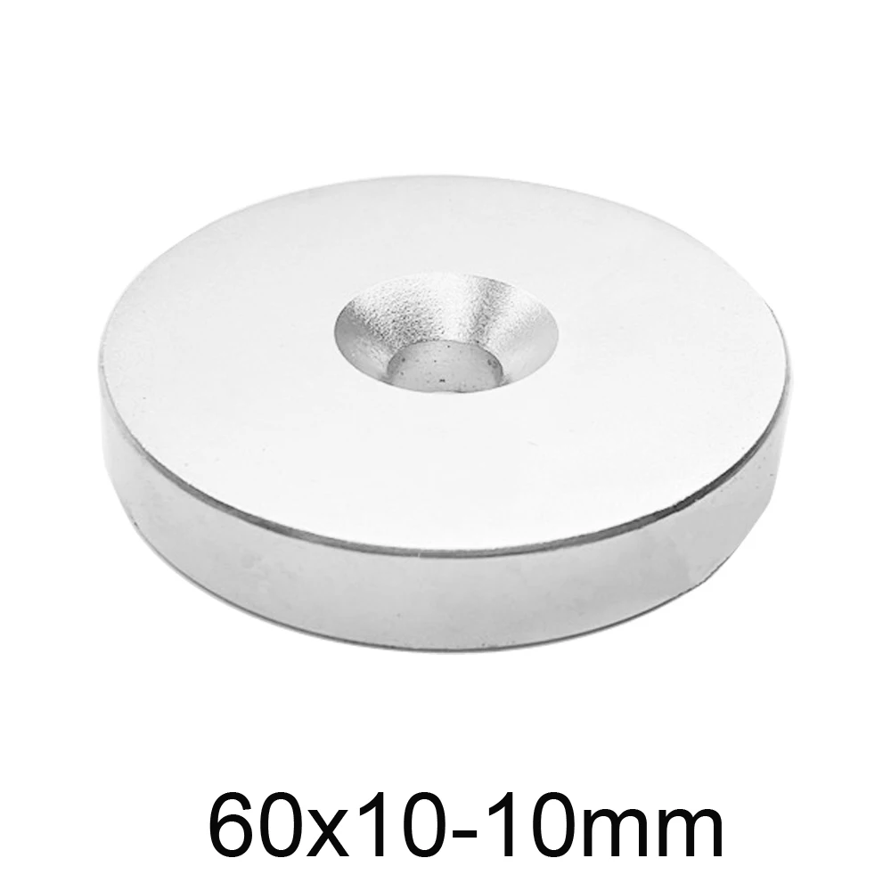 1/2PCS 60x10-10 mm Countersunk Big Round Strong Magnet 60*10 Hole 10mm Permanent Neodymium Magnet Disc 60x10-10mm N35 60*10-10