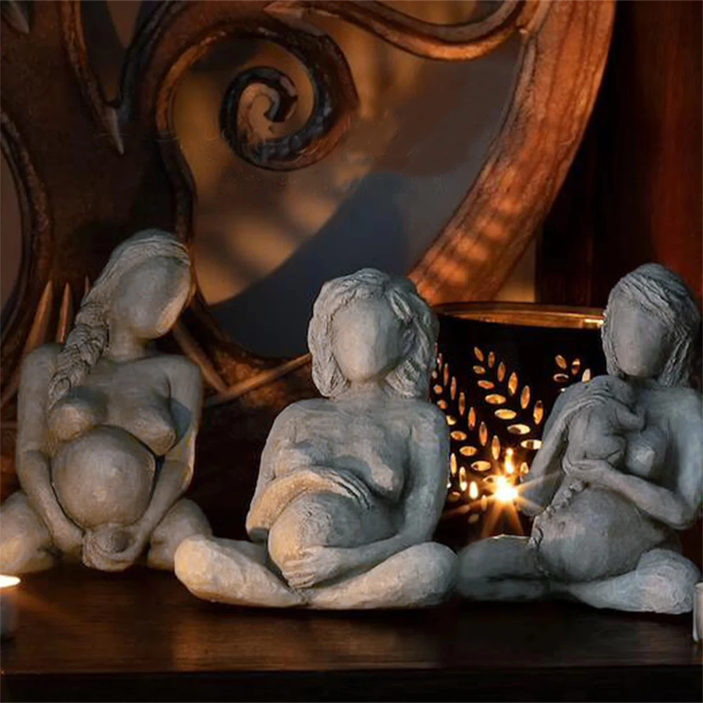 3 Birthing Woman Sculpture Ornaments Baby Trilogy Great Mother Goddess Gift for Midwife Newborn Resin Crafts 3D Home Decoration