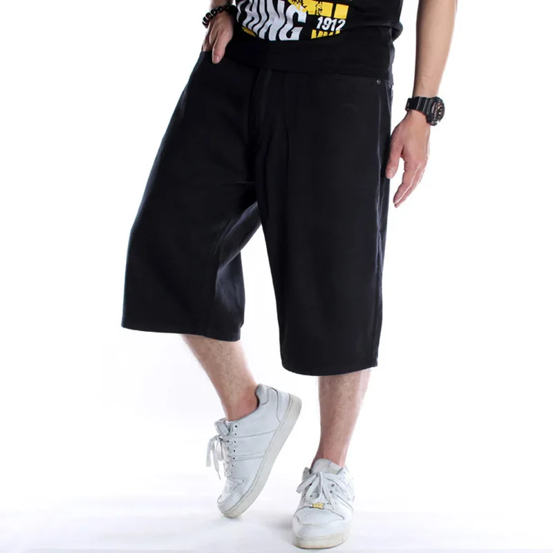 Mcikkny Männer Hip Hop Lose Kurze Jeans Schwarz Skateboard Baggy Denim Shorts Für Männliche Plus Größe 30-46