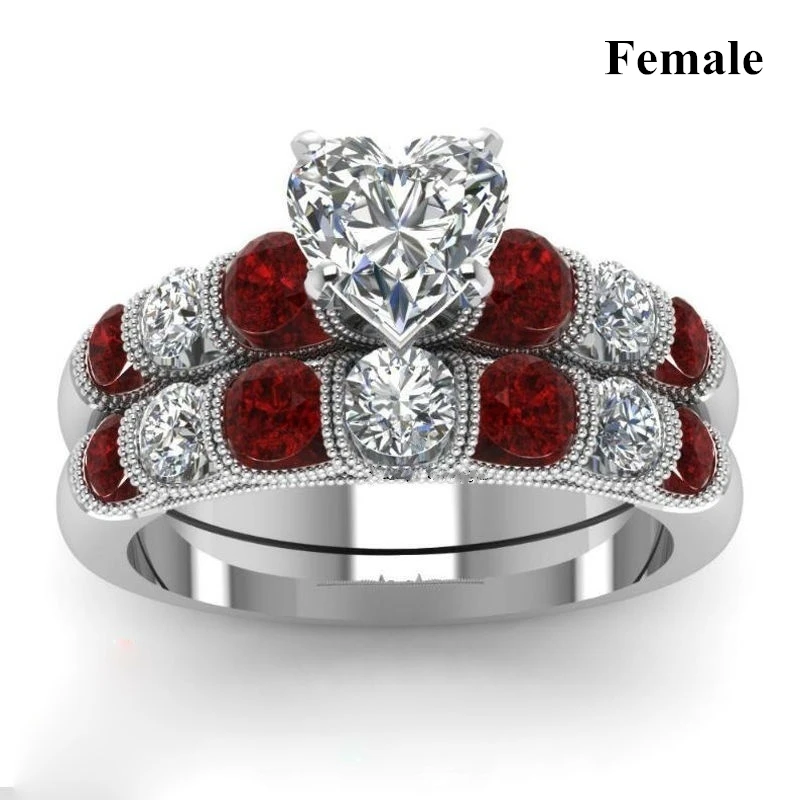 Carofeez Fashion Jewelry Lovers Rings Women\'s Zircon Heart Ring Sets Men\'s Stainless Steel Wedding Band Engagement Couple Ring